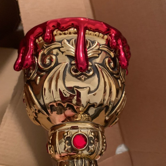 Bath & Body works Halloween Fall gold skull spider 3 wick candle holder chalice - Picture 3 of 3